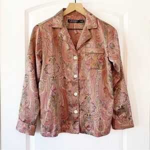 LAUREN RALPH LAUREN Petite Satin Paisley Button Front Pajama Shirt